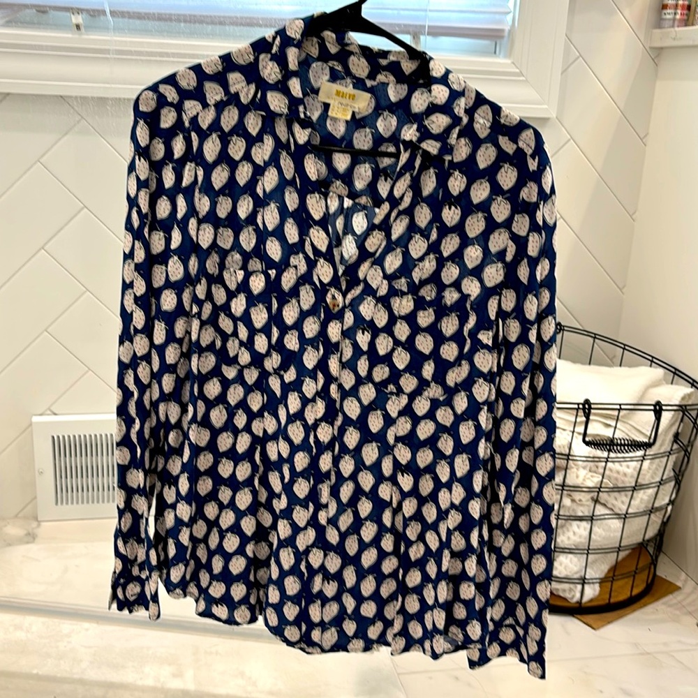 Anthropologie Maeve Strawberry Button Down Top